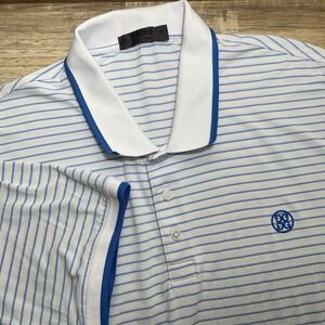 G/Fore Striped Performance Short Sleeve Polo Shirt Poly Blend Mens XL White Blue